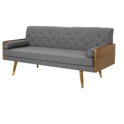GDF Studio Aidan Mid Century Modern Tufted Fabric Sofa, Brown/Black/Silver