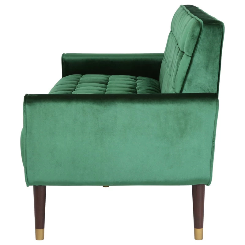 Adan Tufted Velvet Sofa With Gold Tipped Tapered Legs, Emerald, Gold Finish - Image 6