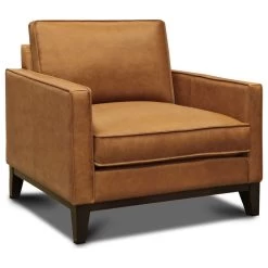 Metropole 100% Top Grain Pull Up Leather Mid-century Armchair