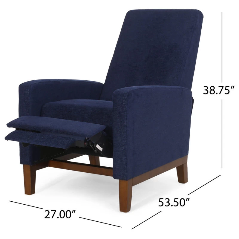 Plevna Fabric Upholstered Pushback Recliner, Navy Blue And Brown - Image 4