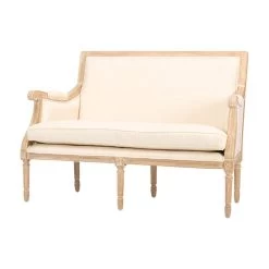 Baxton Studio Chavanon Wood And Light Beige Linen Traditional French Loveseat