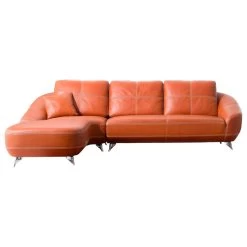 Modern Lucy Orange Italian Leather Sectional Sofa - Left Chaise