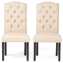 GDF Studio Clark Indoor Tufted Fabric Dining Chairs, Set Of 2, Natural Linen