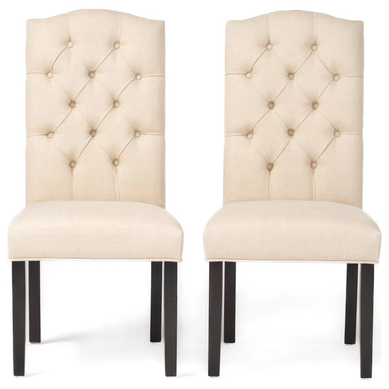 GDF Studio Clark Indoor Tufted Fabric Dining Chairs, Set Of 2, Natural Linen