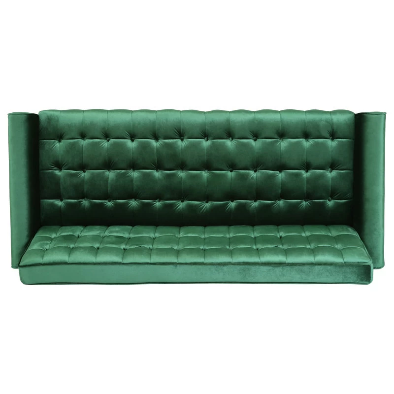 Adan Tufted Velvet Sofa With Gold Tipped Tapered Legs, Emerald, Gold Finish - Image 8