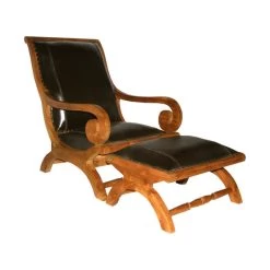Teak Wood And Leather Bahama Lazy Chair With Ottoman
