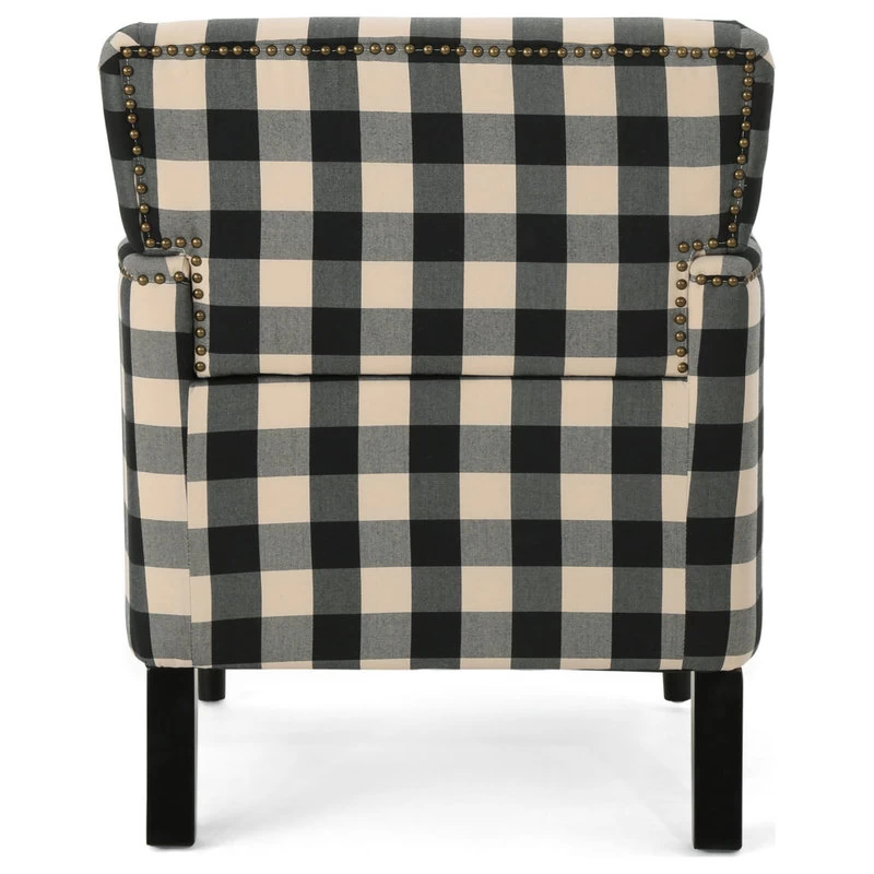 GDF Studio Eve Tufted Fabric Club Chair, Black Checkerboard/Dark Brown - Image 6