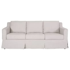 Bainville Fabric 3 Seater Sofa With Skirt, Light Beige Stripe + Walnut