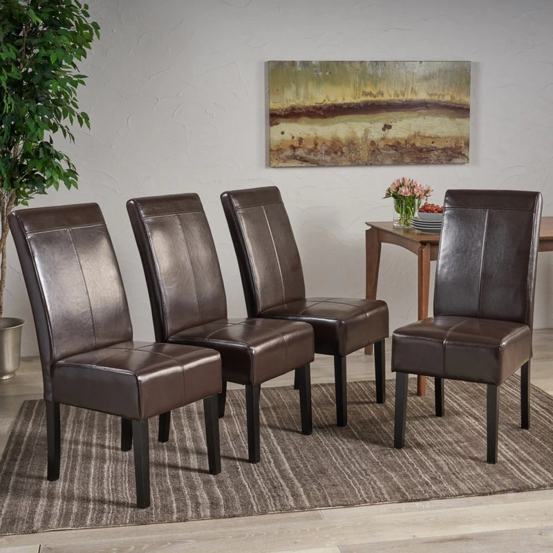 GDF Studio Percival T-stitched Chocolate Brown Leather Dining Chairs, Brown, Set - Image 3
