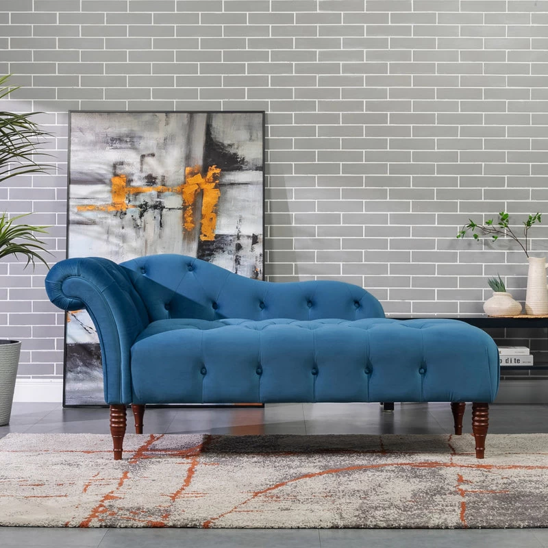 Samuel 66" Tufted Chaise Lounge, Right-Arm Facing, Satin Teal Blue Velvet - Image 2