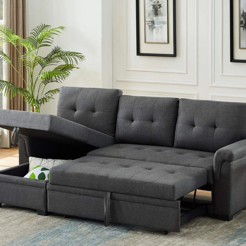 Lucca Linen Reversible Sleeper Sectional Sofa, Steel Gray - Image 2