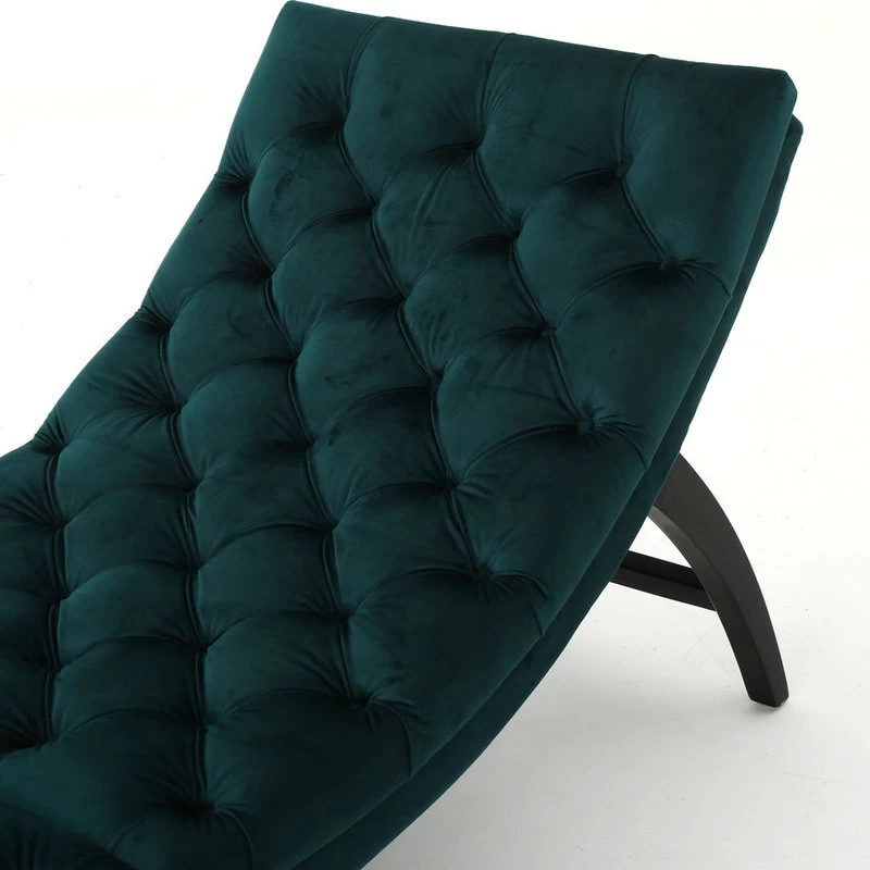 GDF Studio Grasby Tufted New Velvet Chaise Lounge, Teal - Image 3