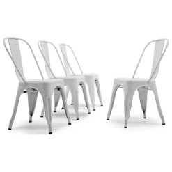 Trattoria Dining Chair, Metal, Stackable, Set Of 4, White