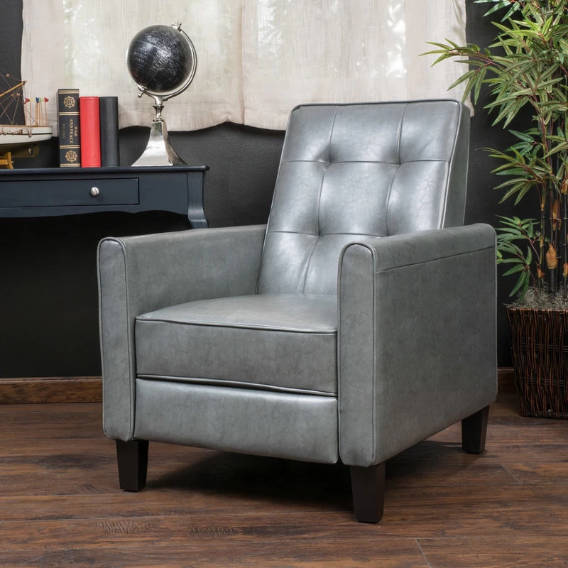 GDF Studio Elan Tufted Bonded Leather Recliner Chair, Dark Gray - Image 2