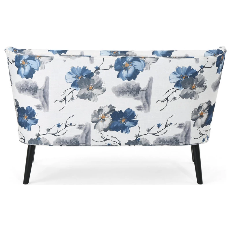 GDF Studio Dumont Modern Farmhouse Fabric Settee, Print/Matte Black - Image 8