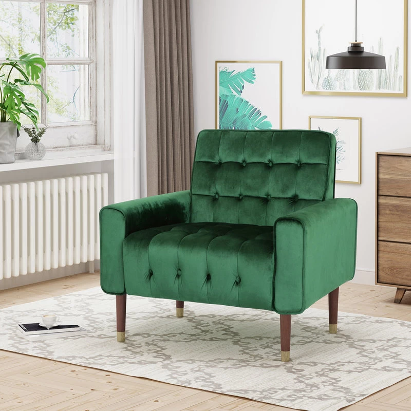 GDF Studio Betsy Modern Button-Tufted Waffle Stitching Velvet Armchair, Emerald - Image 2