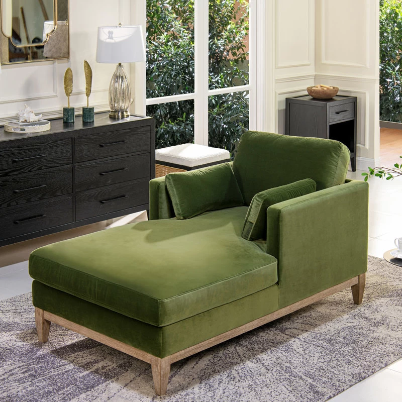 Knox 65" Modern Farmhouse Chaise Lounge Chair, Olive Green Performance Velvet - Image 3