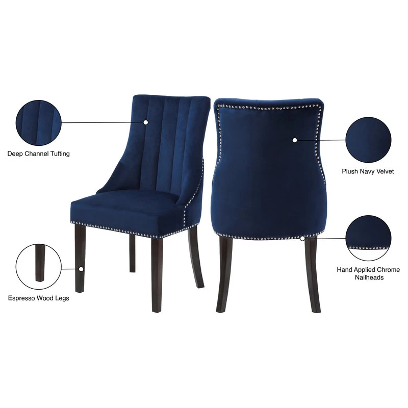 Oxford Velvet Dining Chair, Set Of 2, Navy - Image 6
