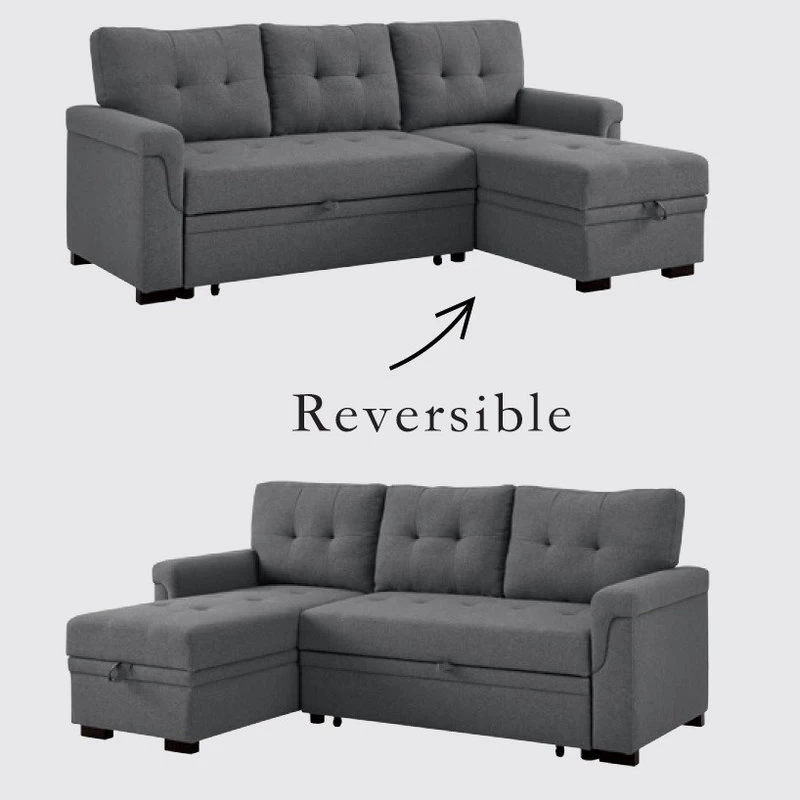 Lucca Linen Reversible Sleeper Sectional Sofa, Steel Gray - Image 7