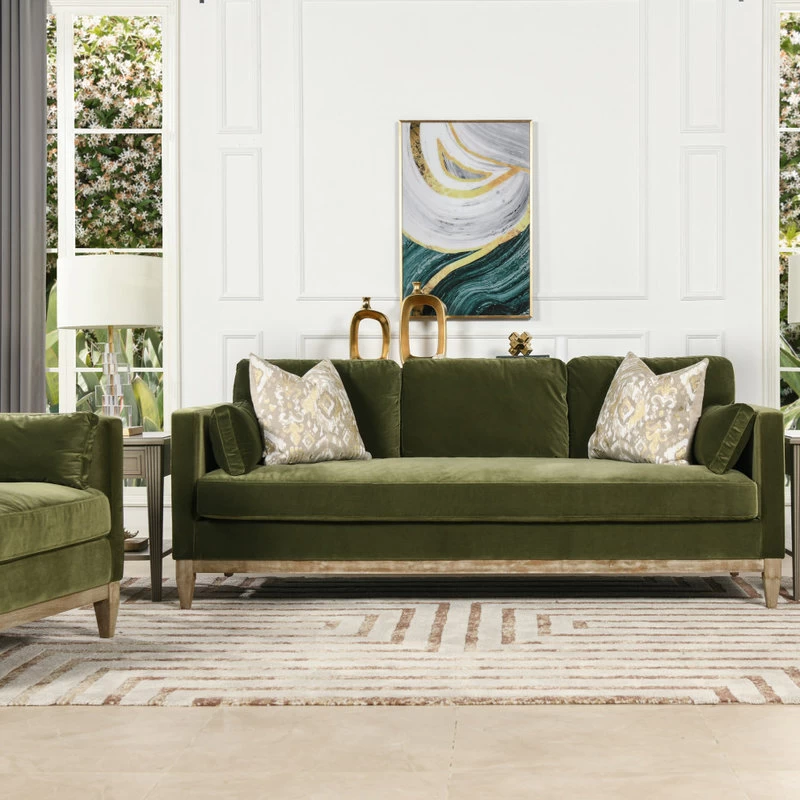 Knox 84" Modern Farmhouse Sofa, Olive Green Performance Velvet - Image 3