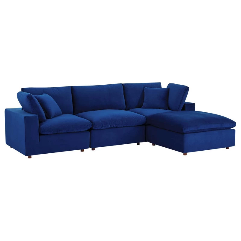 Commix Down Filled Overstuffed Performance Velvet 4-Piece Sectional, Navy