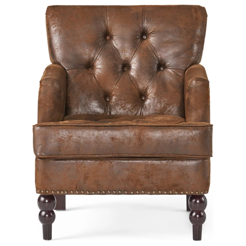 GDF Studio Madene Tufted Back Fabric/Microfiber Club Chair, Brown