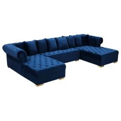 Presley Velvet 3-Piece Sectional, Navy