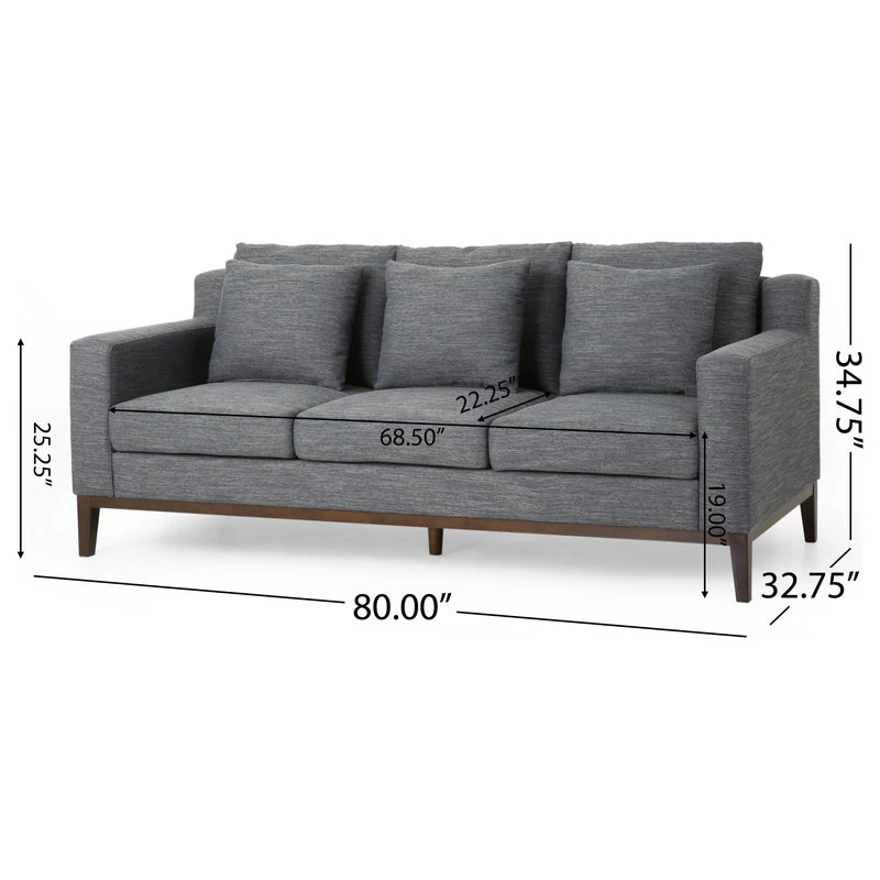 Noxon Fabric 3 Seater Sofa With Accent Pillows, Charcoal + Dark Walnut - Image 3