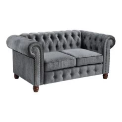Lexicon Welwyn Velvet Chesterfield Loveseat In Dark Gray
