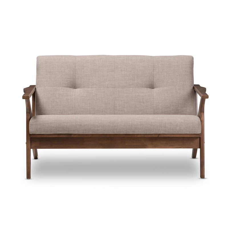 Baxton Studio Bianca Mid-Century Modern 2-Seater Loveseat, Light Gray Fabric - Image 3