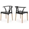 Victoria Modern Dining Chair With Beech Wood Legs, Set Of 2, Black, Natural Wood