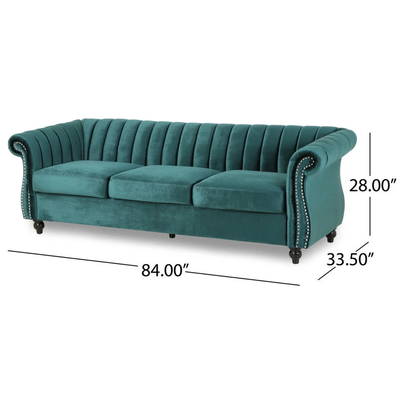 Olga Modern Glam Velvet 3 Seater Sofa, Teal, Dark Brown - Image 5