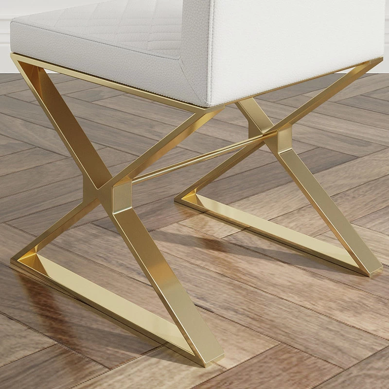 Modern Upholstered White PU Leather Dining Chair Set Of 2 Stainless Steel Gold - Image 10