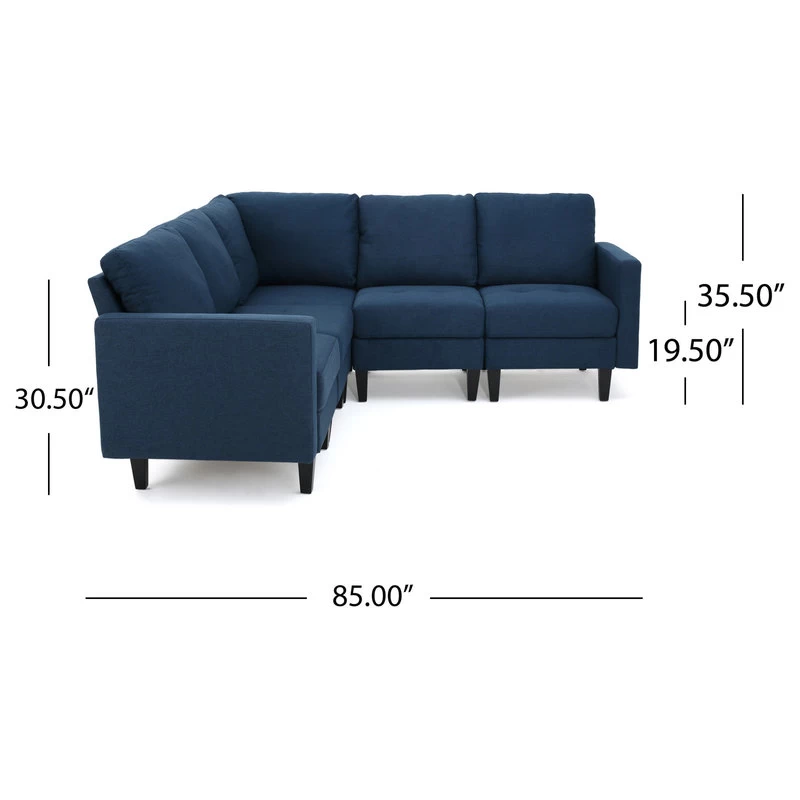 GDF Studio Carolina Fabric Sectional Couch, Dark Blue - Image 3