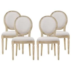 Jerome French Country Dining Chairs, Set Of 4, Beige/Natural, Fabric, Rubberwood