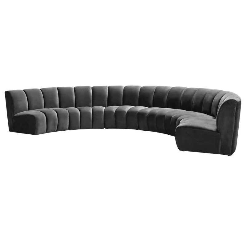 Infinity Channel Tufted Velvet Modular Chair, Gray, 6 Piece - Image 6