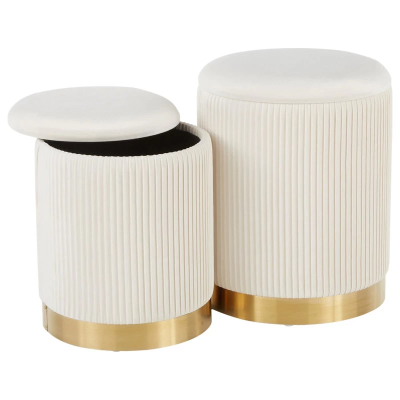 Lumisource Marla Gold And Cream Nesting Pleated Ottoman Set OT-MARLA PLT VCR - Image 3