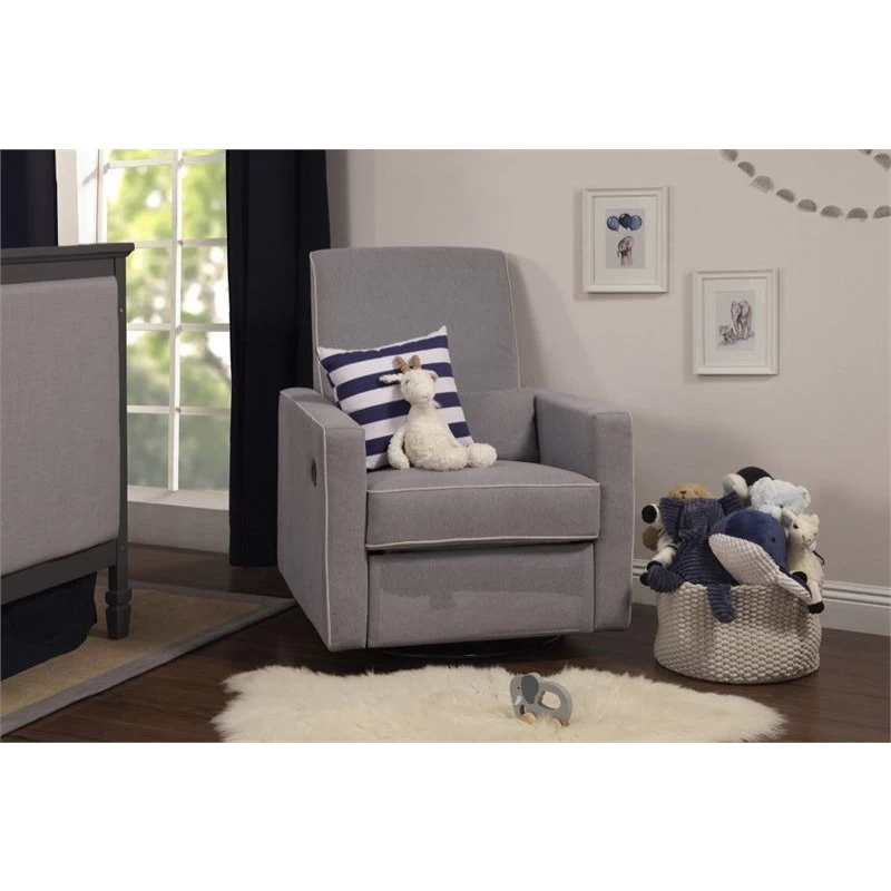 DaVinci Piper Recliner And Swivel Glider In Gray With Cream Piping - Image 2