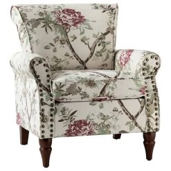 Wooden Upholstered Armchair, Floral