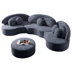 Modern 7-Seat Modular Sofa Velvet Upholstered Modular Sofa With Ottoman & Pillow