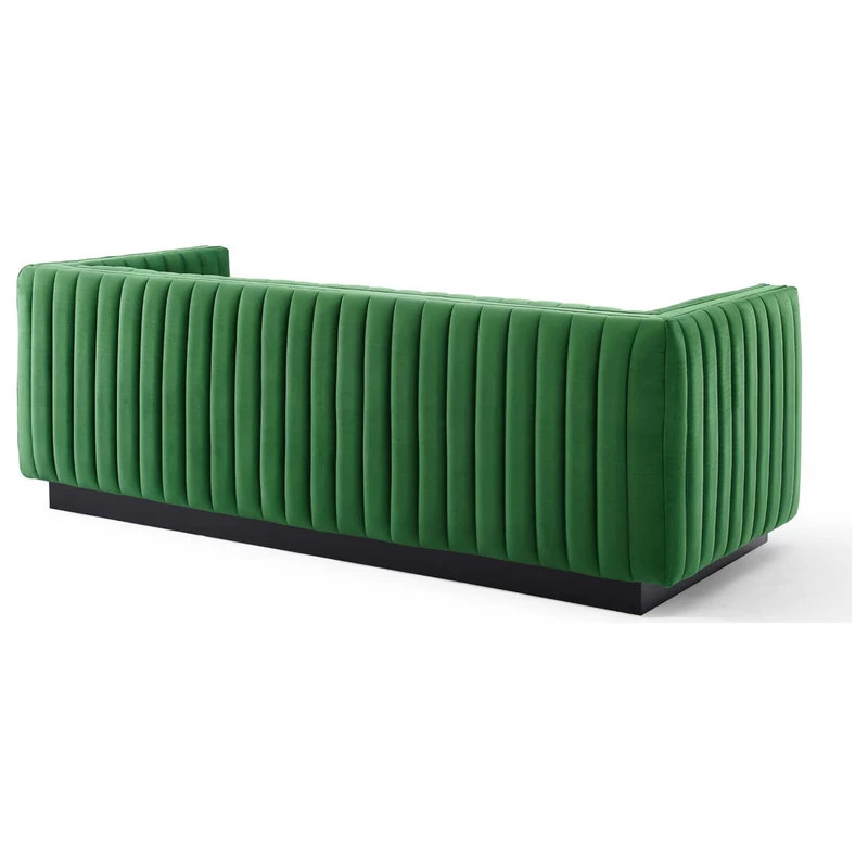 Conjure Channel Tufted Velvet Sofa, Emerald - Image 5