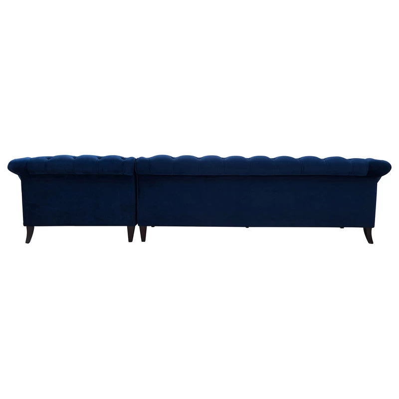 Alexandra 132" Chesterfield Tufted Sectional, Right Facing, Navy Blue - Image 7