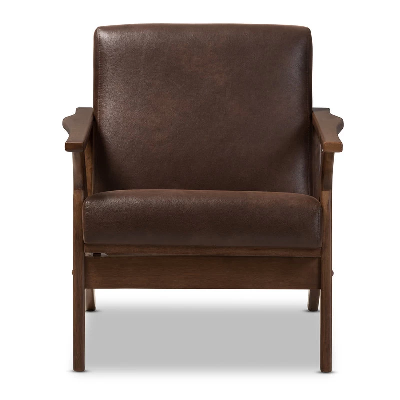 Baxton Studio Bianca Mid-Century Modern Distressed Lounge Chair, Dark Brown Faux Leather - Image 5