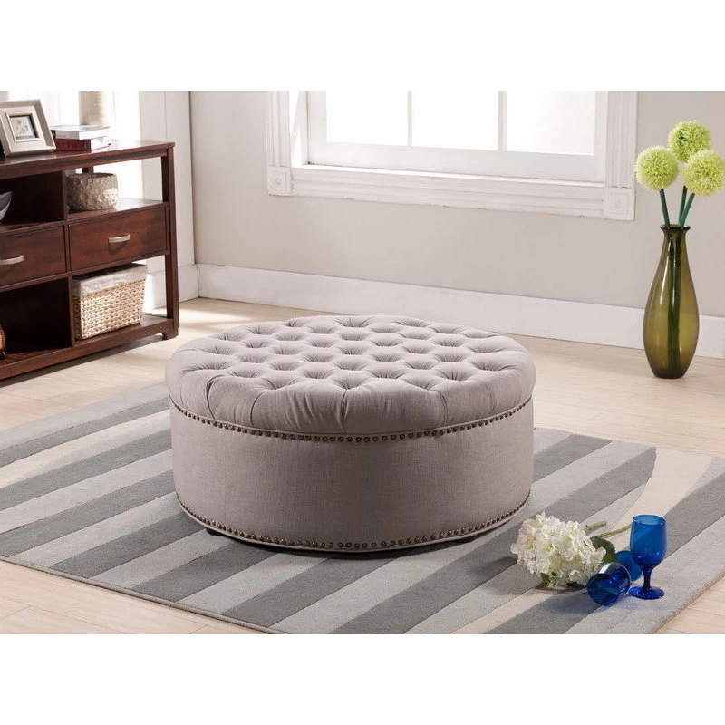 Baxton Studio Iglehart Beige Linen Modern Tufted Ottoman - Image 3