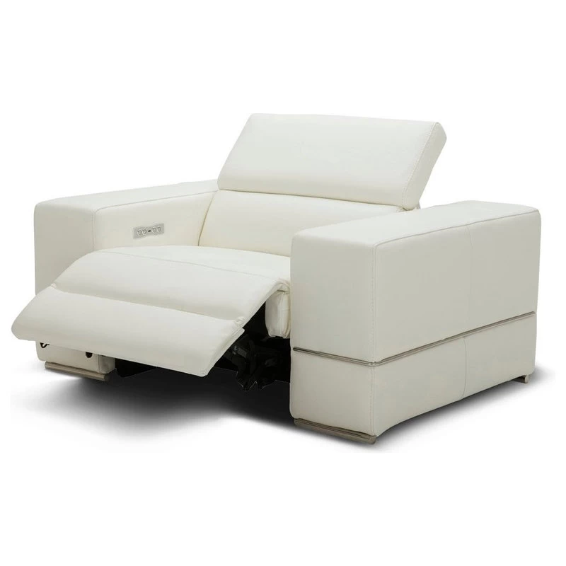 Modern Luxor Reclining Chair With Power Headrests - White Top Grain Leather