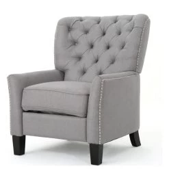 GDF Studio Carlyle Tufted Back Fabric Recliner Armchair, Light Gray