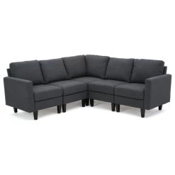GDF Studio Carolina Fabric Sectional Couch, Dark Gray