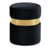Hailey Velvet Ottoman/Stool, Gold Band, Black
