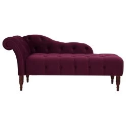Samuel Velvet Tufted Chaise Lounge, Right-Arm Facing, Burgundy