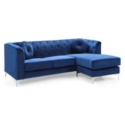 Glory Furniture Pompano Velvet Sofa Chaise In Navy Blue